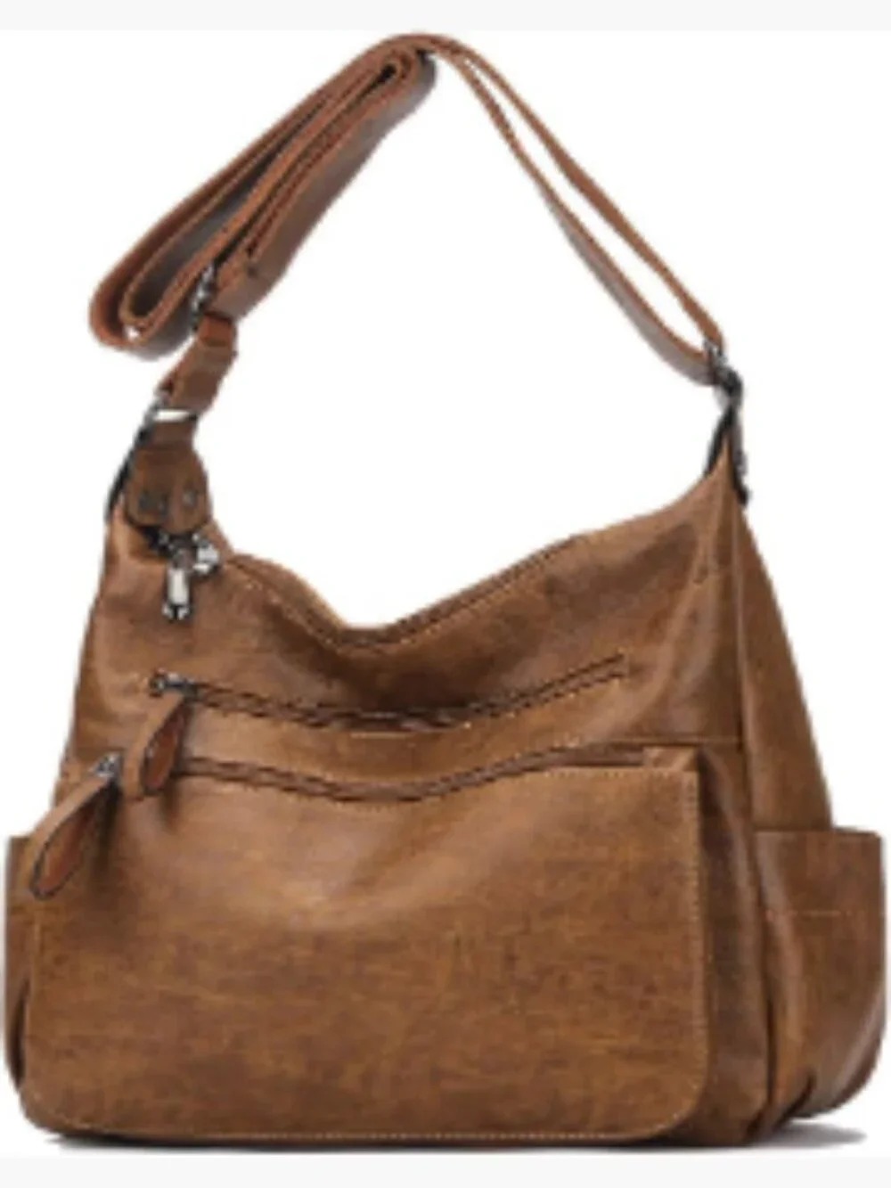 PU Leather Hobo Crossbody Bag Women Shoulder Handbag Multi Pocket Tote